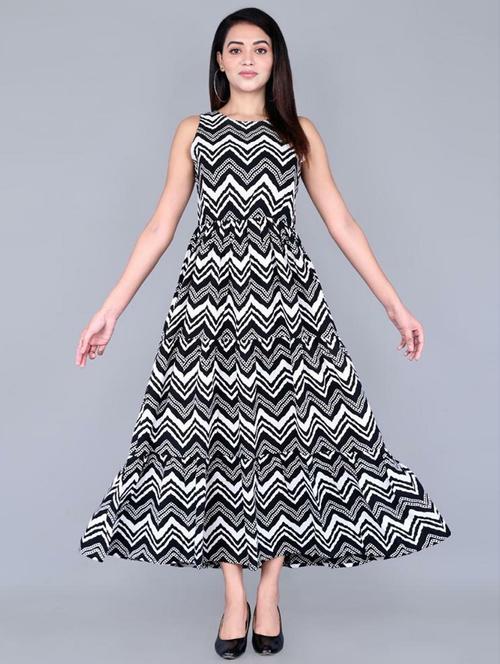 black chevron printed tiered ethnic dress - 20263889 - Very Small Image - 1