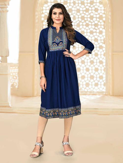 teal colored a-line kurta - 20264092 - Very Small Image - 1