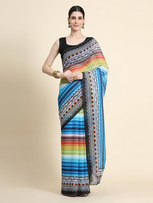 women's stripes multi colored saree - 20264193 - Very Small Image - 1
