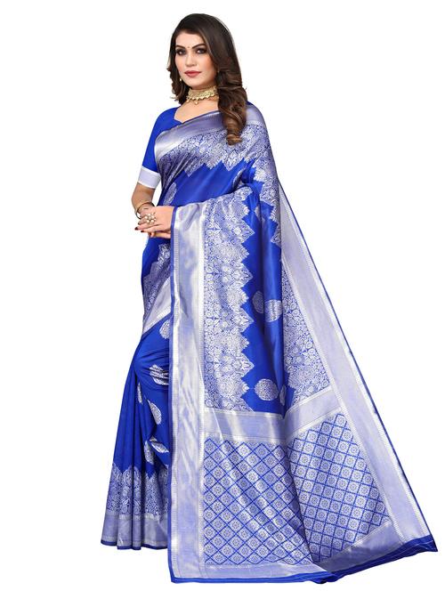 women's self design royal blue colored saree with blouse - 20264368 - Very Small Image - 1