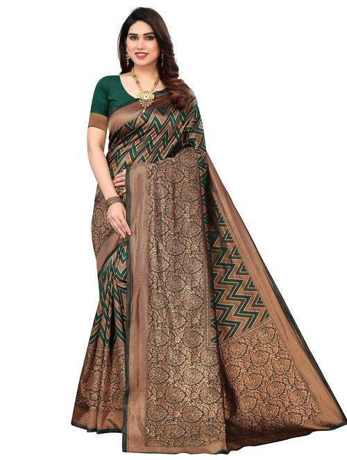 women's self design bottle green colored saree with blouse - 20264387 - Very Small Image - 1