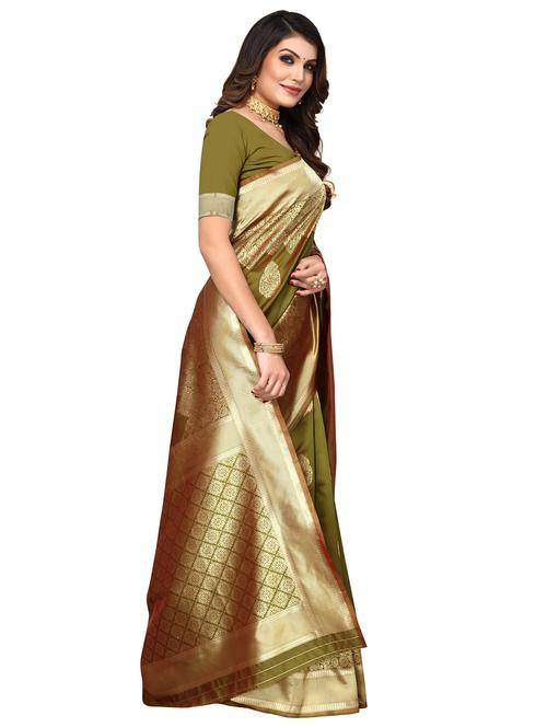 women's self design olive colored saree - 20264399 - Very Small Image - 1