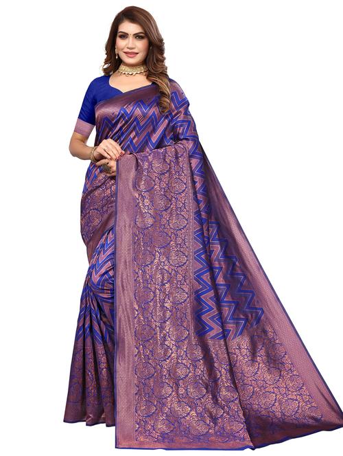 women's chevron blue colored saree with blouse - 20264470 - Very Small Image - 1