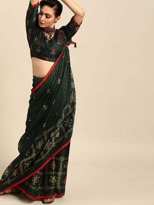 women's printed black colored saree with blouse - 20264560 - Very Small Image - 1