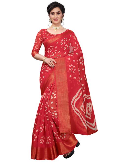 women red bandhani saree with blouse - 20264644 - Very Small Image - 1