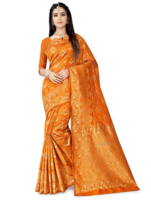 orange colored banarasi saree - 20264709 - Very Small Image - 1