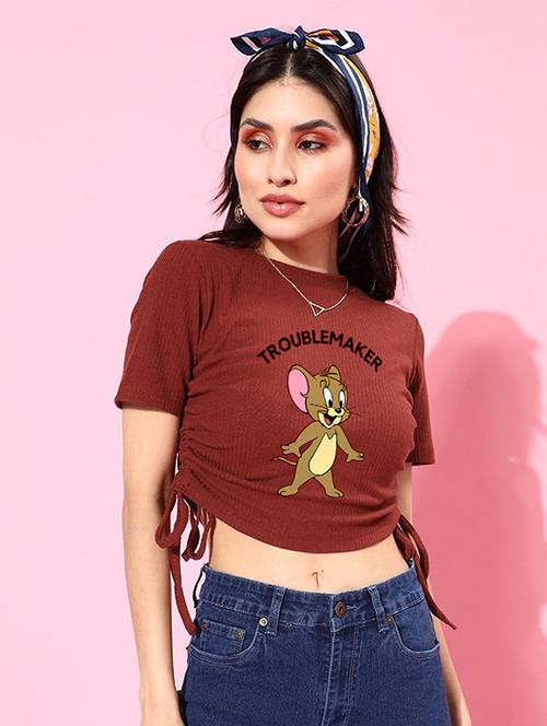 women's crop round neck top - 20264988 - Very Small Image - 1