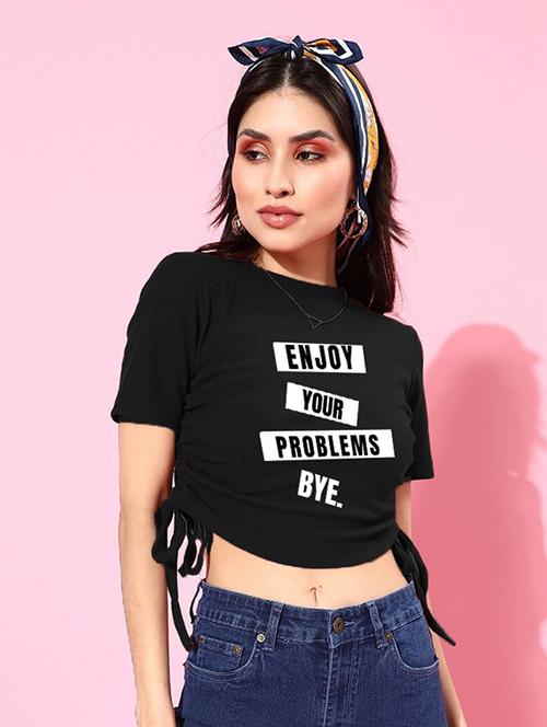 women's crop round neck top - 20264991 - Very Small Image - 1