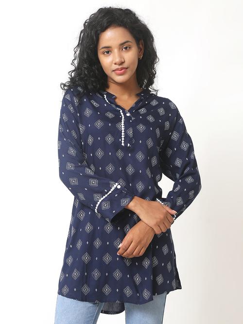 dark blue mandarin neck regular tunic - 20265057 - Very Small Image - 1