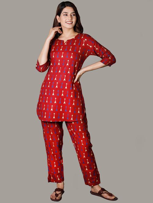 notch neck arrow print pyjama set - 20265379 - Very Small Image - 1