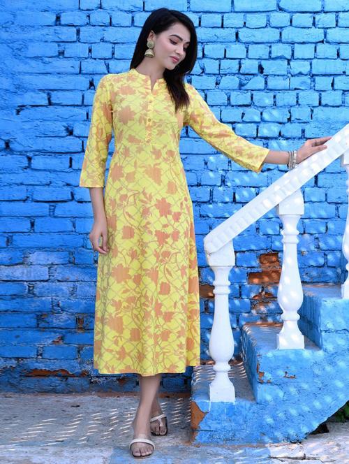yellow colored straight kurta - 20265446 - Very Small Image - 1