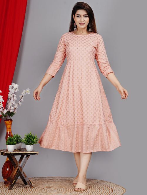 peach colored a-line kurta - 20265473 - Very Small Image - 1