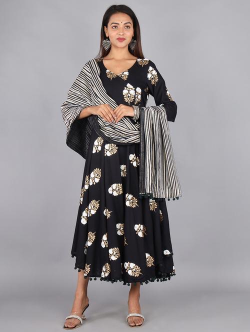 black colored kurta dupatta set - 20265569 - Very Small Image - 1