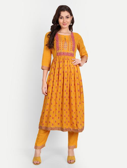 yellow colored kurta pant set - 20265580 - Very Small Image - 1