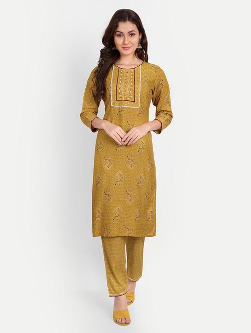 yellow colored kurta pant set - 20265582 - Very Small Image - 1