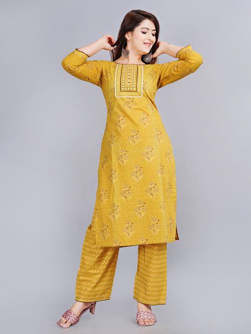 yellow colored kurta palazzo set - 20265590 - Very Small Image - 1