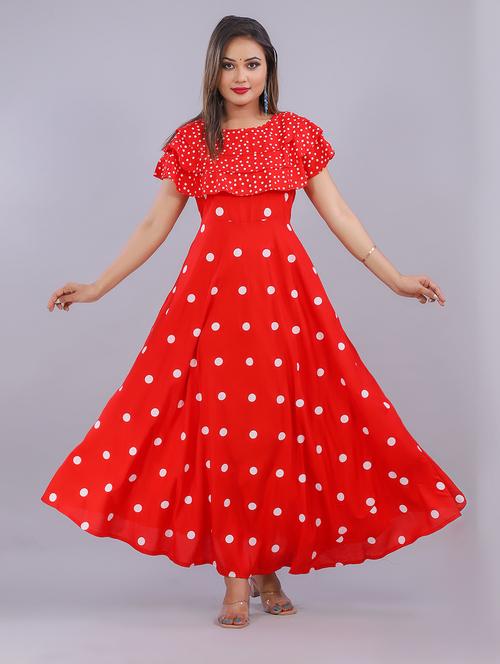 women red polka dots a-line gown - 20265693 - Very Small Image - 1
