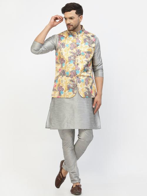 men grey kurta pyjama ethnic jacket set - 20265829 - Very Small Image - 1