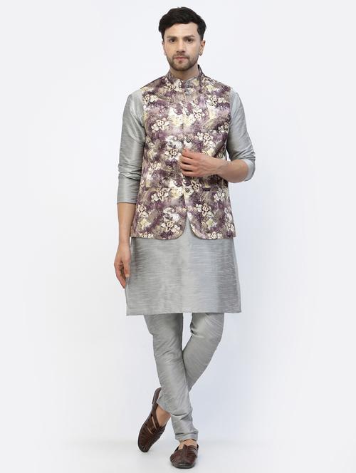 men floral kurta pyjama ethnic jacket set - 20265832 - Very Small Image - 1