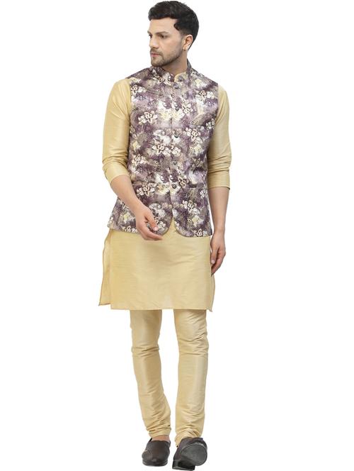 men floral kurta pyjama ethnic jacket set - 20265908 - Very Small Image - 1