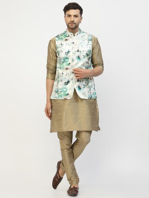 men floral kurta pyjama ethnic jacket set - 20265911 - Very Small Image - 1