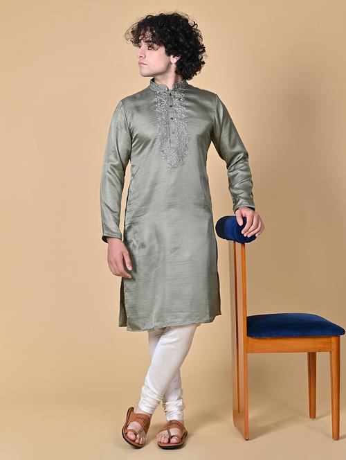 men's embroidered long kurta - 20266798 - Very Small Image - 1