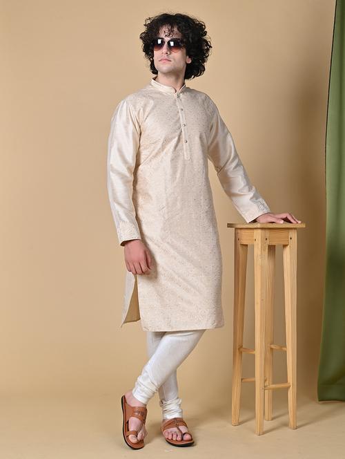 men beige viscose ethnic wear set - 20266850 - Very Small Image - 1