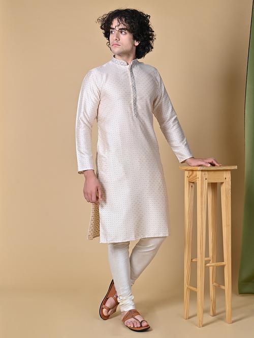 men beige cotton blend ethnic wear set - 20266854 - Very Small Image - 1