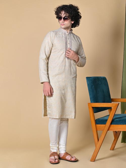 men mandarin neck embroidered kurta pyjama set - 20266864 - Very Small Image - 1