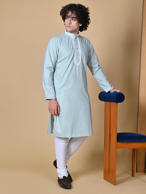 men mandarin neck embroidered kurta pyjama set - 20266867 - Very Small Image - 1