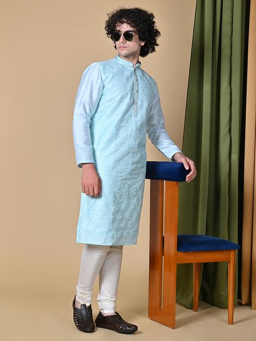 men mandarin neck embroidered kurta pyjama set - 20266869 - Very Small Image - 1