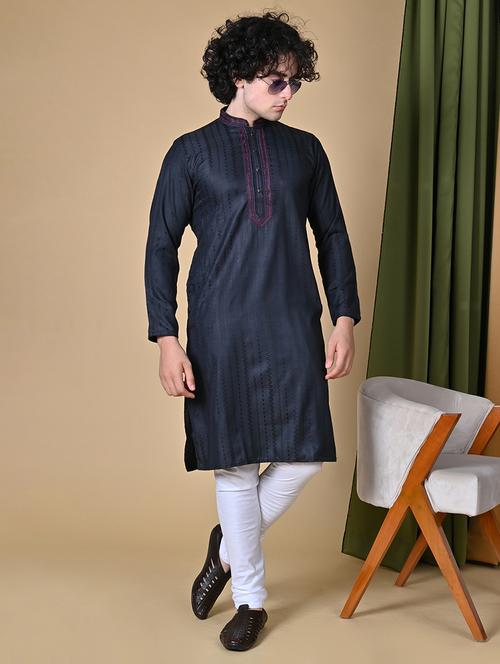 men mandarin neck embroidered kurta pyjama set - 20266874 - Very Small Image - 1