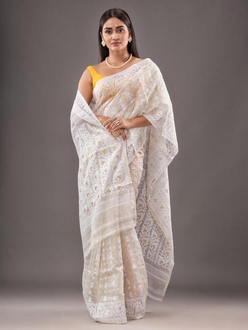 women's self design white colored saree - 20266972 - Very Small Image - 1