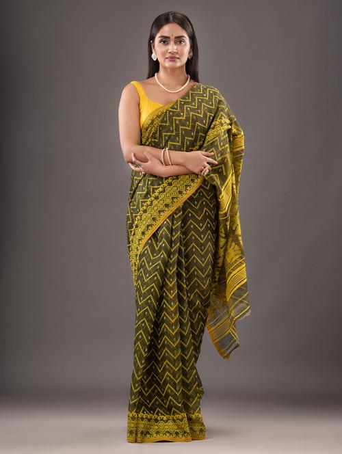 women's chevron olive colored saree - 20266985 - Very Small Image - 1