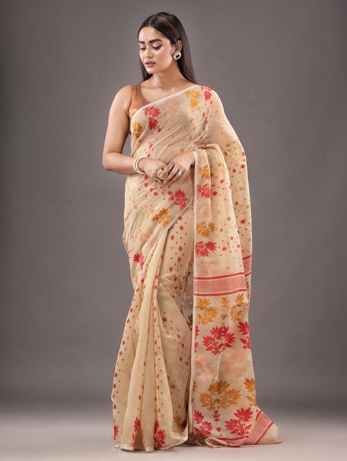 women's floral beige colored saree - 20266989 - Very Small Image - 1