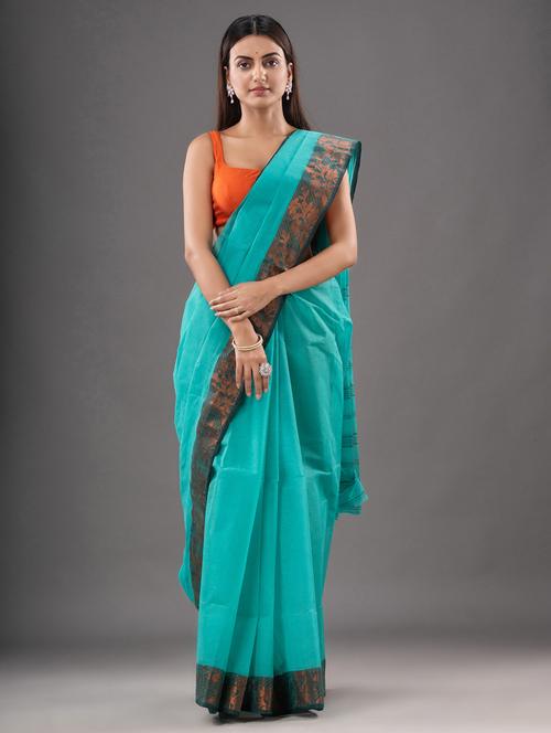 women's bordered turquoise colored saree - 20267062 - Very Small Image - 1