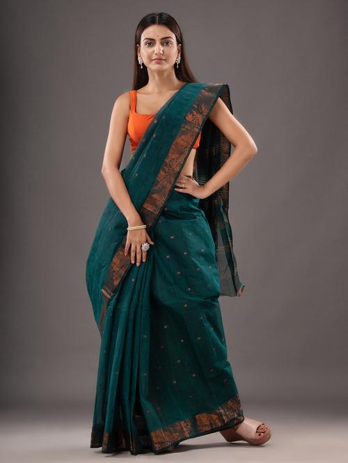 teal tant saree - 20267064 - Very Small Image - 1