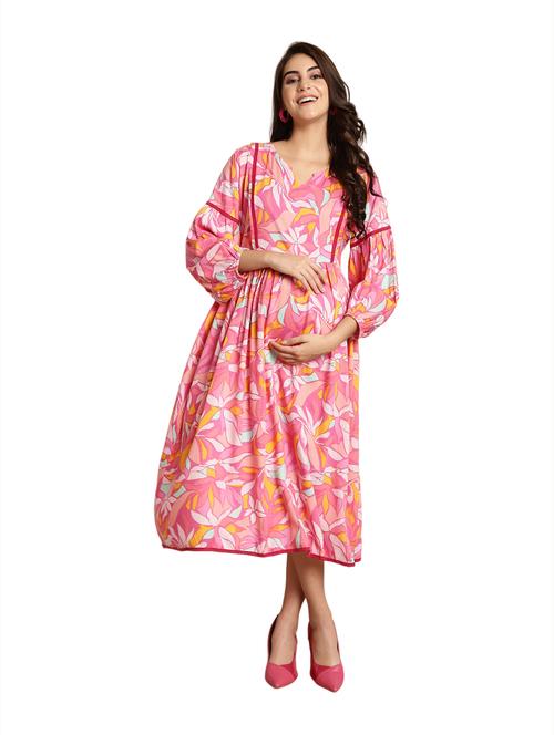 women pink florals printed maternity wear - 20267558 - Very Small Image - 1