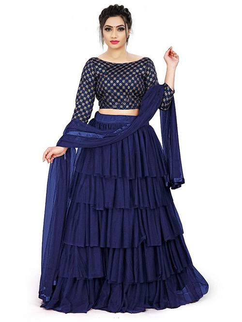 navy blue colored tiered lehenga - 20267626 - Very Small Image - 1