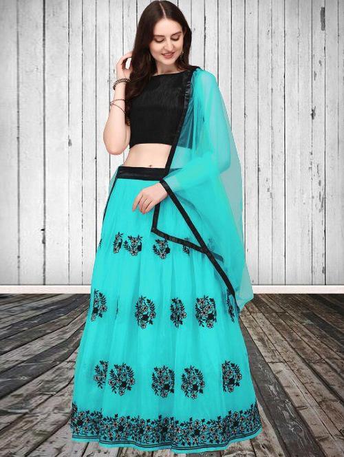 turquoise colored flared lehenga - 20267799 - Very Small Image - 1