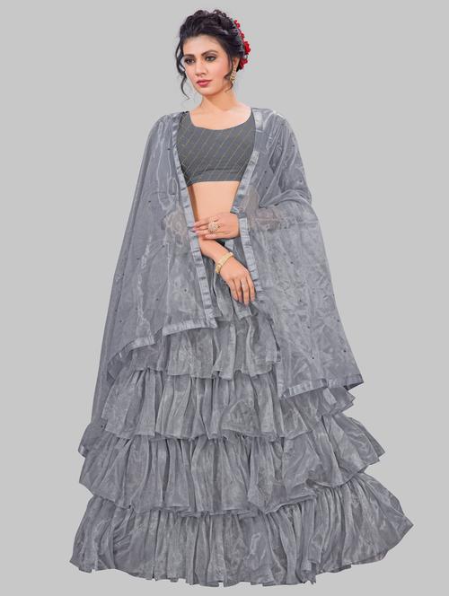 grey colored tiered lehenga - 20268674 - Very Small Image - 1