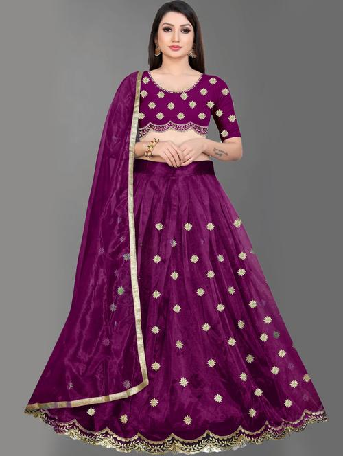 purple colored flared lehenga - 20269516 - Very Small Image - 1