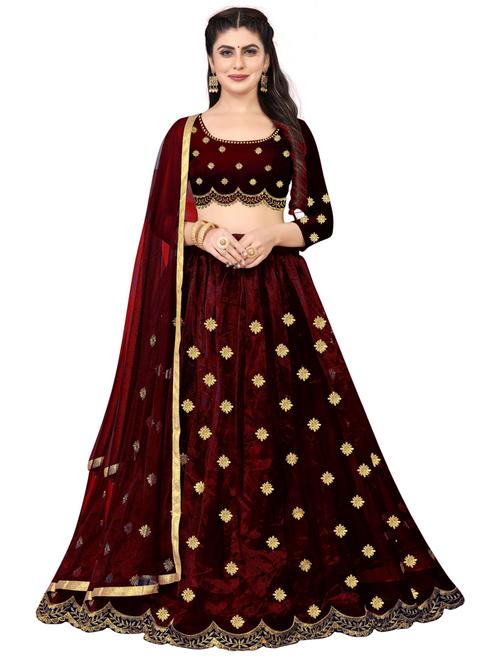 burgundy colored flared lehenga - 20269518 - Very Small Image - 1