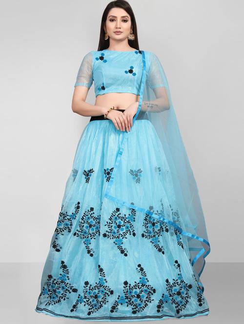 light blue colored flared lehenga - 20270108 - Very Small Image - 1