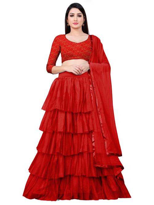 red colored tiered lehenga - 20270445 - Very Small Image - 1