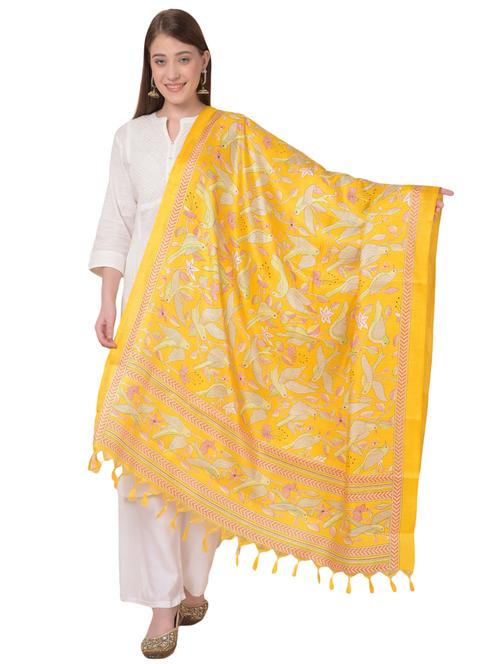 yellow kantha printed dupatta - 20272169 - Very Small Image - 1