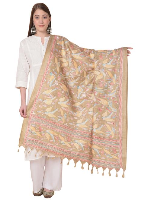 brown kantha printed dupatta - 20272179 - Very Small Image - 1