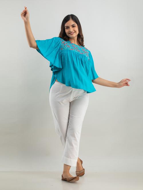 women's a line round neck top - 20273081 - Very Small Image - 1