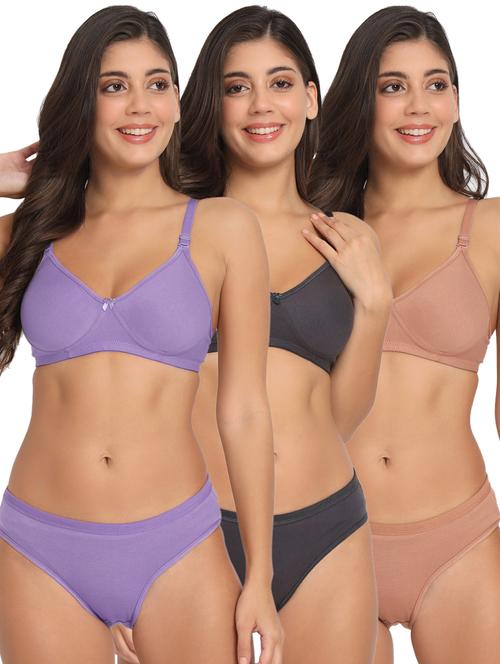 pack of 3 cotton bra and panty set - 20273152 - Very Small Image - 1