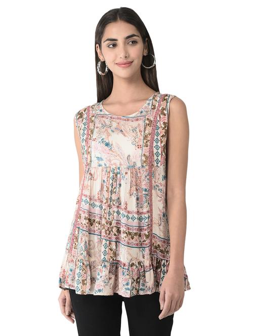 optic white printed a-line tunic - 20273159 - Very Small Image - 1